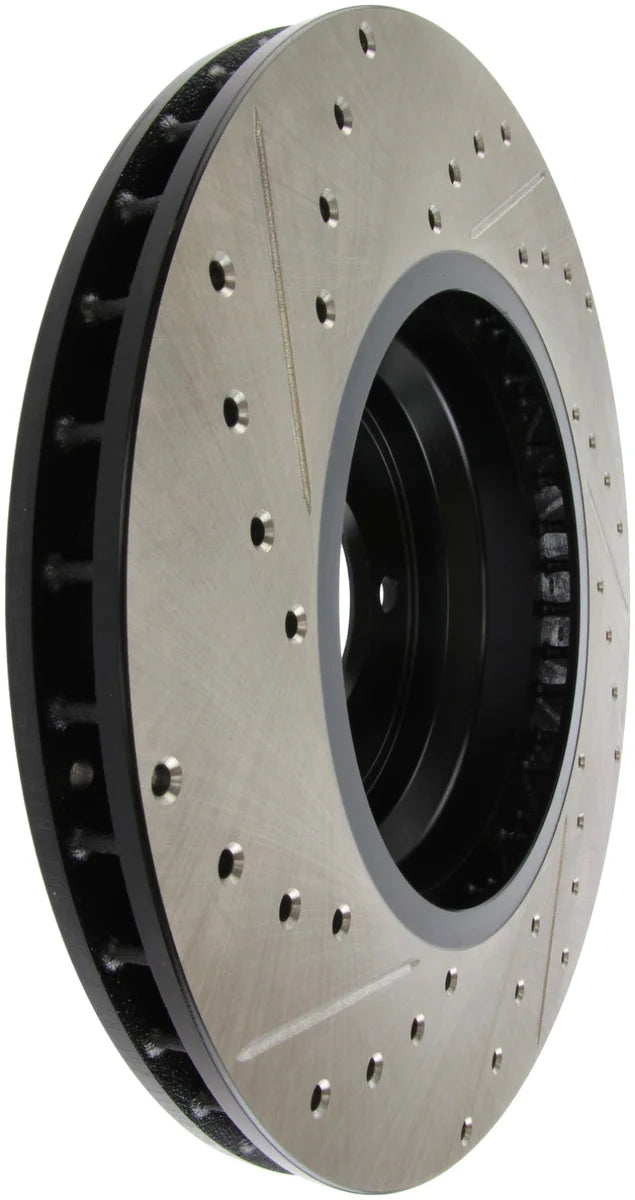 StopTech 07-09 BMW 335 (E90/E92/E93) Slotted & Drilled Left Front Rotor - Side View