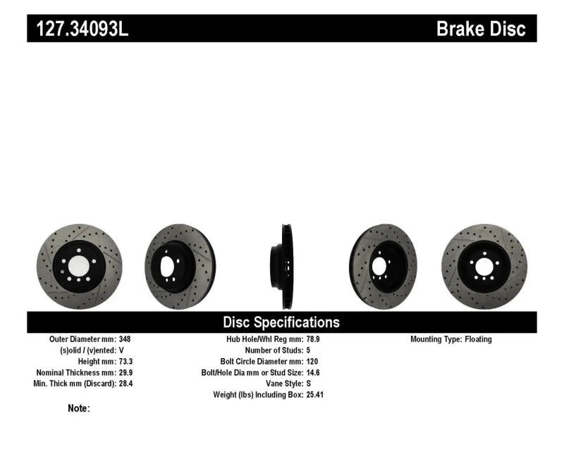 StopTech 07-09 BMW 335 (E90/E92/E93) Slotted & Drilled Left Front Rotor - Back View