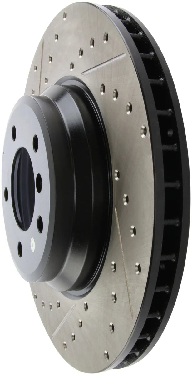 StopTech 07-09 BMW 335 (E90/E92/E93) Slotted & Drilled Right Front Rotor - Installation View