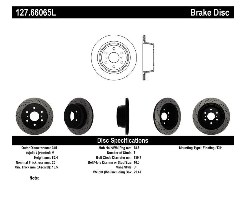 StopTech 07-10 GMC Sierra (w/ Rear Drum) / 07-09 GMC Yukon Rear Left Slotted & Drilled Rotor - Additional View 5