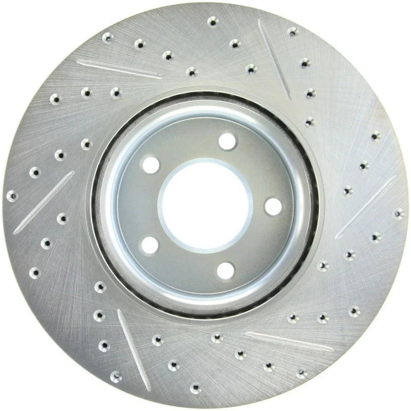StopTech 07-13 Mazdaspeed3 Sport Slotted & Drilled Front Right Rotor - Side View