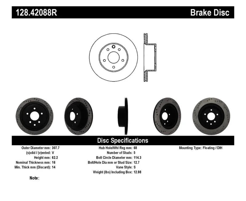 StopTech 08-09 Infiniti EX35 / 05-08 G35 / 09 G37 / 06-09 M35/M45 Drilled Right Rear Rotor - Additional View 8