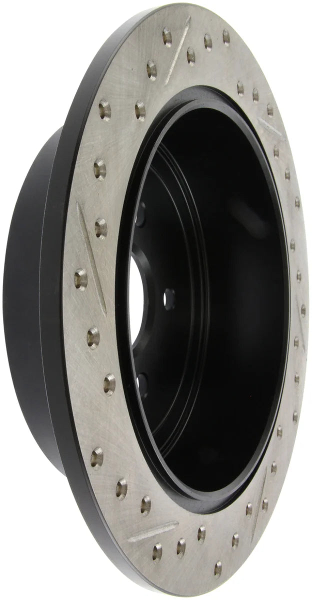 StopTech 08-10 Impreza WRX (Exc STi)/08-10 Impreza Coupe/Sedan Slotted & Drilled Left Rear Rotor - Side View