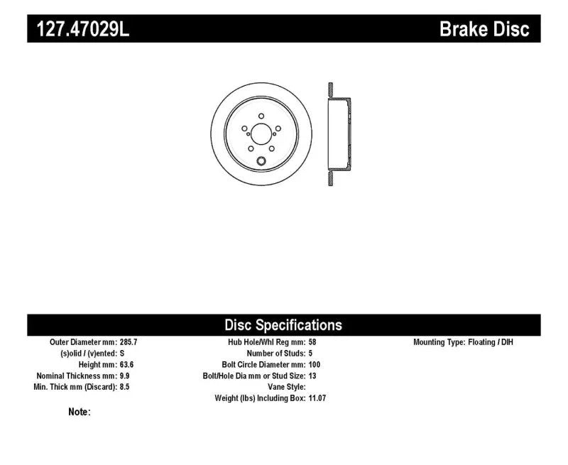 StopTech 08-10 Impreza WRX (Exc STi)/08-10 Impreza Coupe/Sedan Slotted & Drilled Left Rear Rotor - Back View