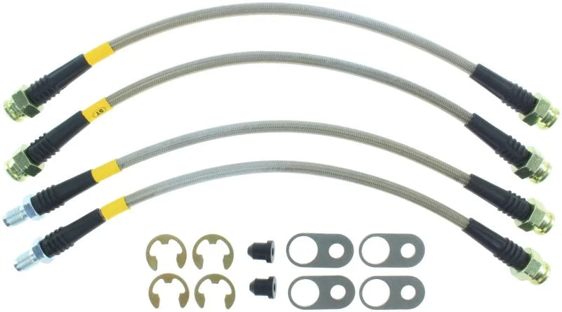 StopTech 08-10 Mitsubishi Lancer Ralliart Stainless Steel Rear Brake Lines - Installation View