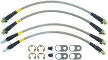 Load image into Gallery viewer, StopTech 08-10 Mitsubishi Lancer Ralliart Stainless Steel Rear Brake Lines - Installation View