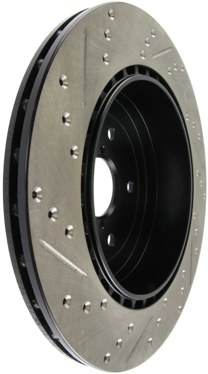 StopTech 08+ Subaru STI (Will Not Fit 05-07) Slotted & Drilled Sport Brake Rotor - Side View