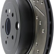 Load image into Gallery viewer, StopTech 08+ Subaru STI (Will Not Fit 05-07) Slotted &amp; Drilled Sport Brake Rotor - Back View