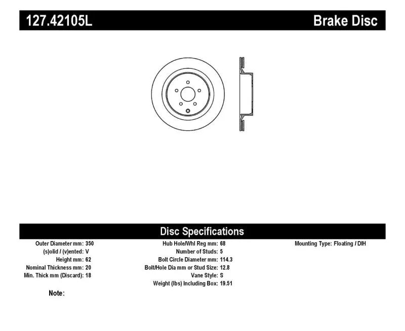 StopTech 09 Infiniti FX50 SportStop Slotted & Drilled Rear Left Rotor - Back View