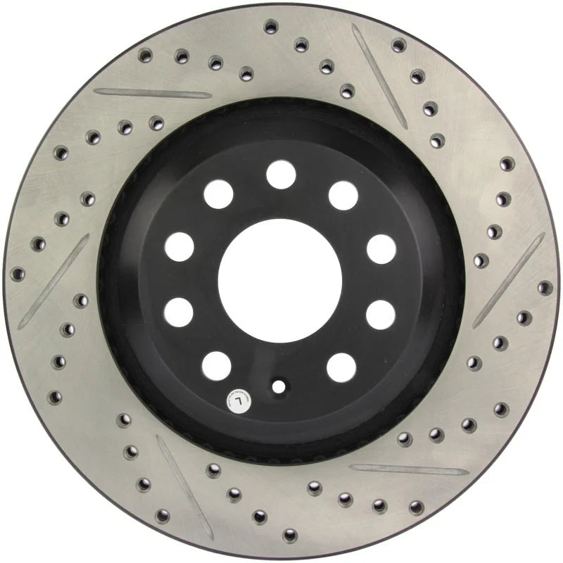 StopTech 09 VW Passat CC / 06-09 Passat Slotted & Drilled Left Rear Rotor - Back View