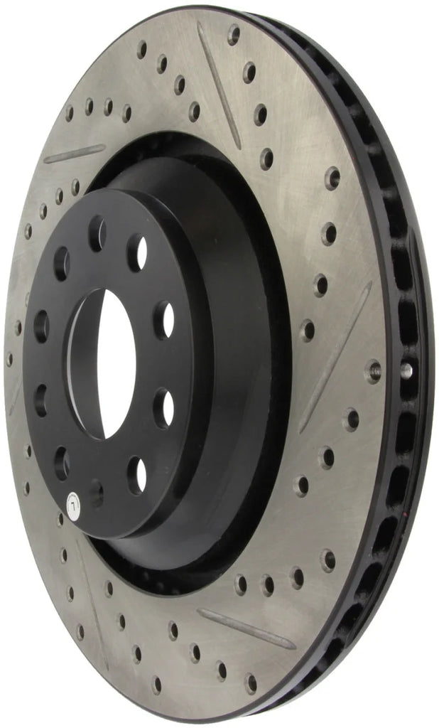 StopTech 09 VW Passat CC / 06-09 Passat Slotted & Drilled Left Rear Rotor - Installation View