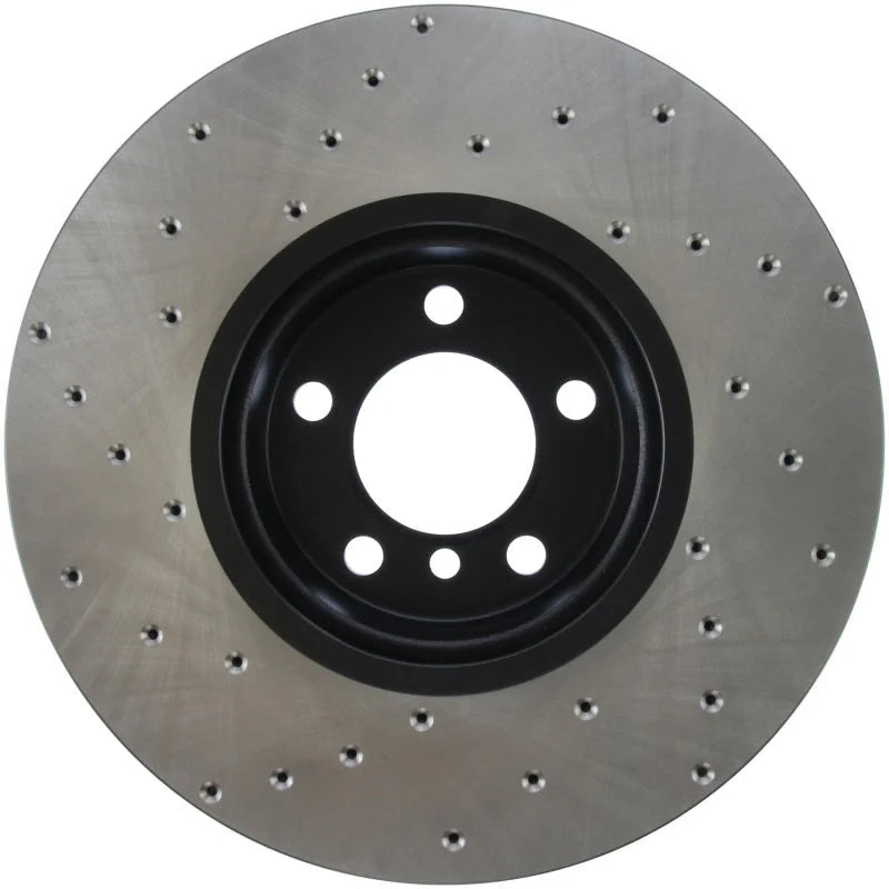 StopTech 12-15 BMW 335i Drilled Left Front Rotor - Back View