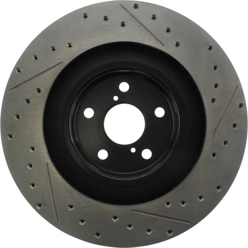 StopTech 13-18 Lexus GS350 Slotted & Drilled Front Right Rotor - Back View