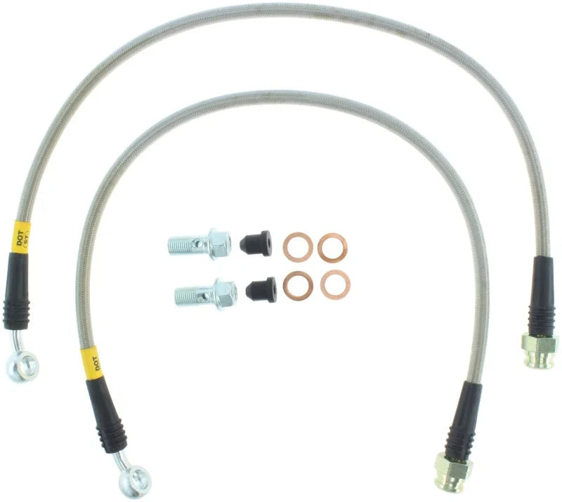 StopTech 14-15 Chevy Corvette Z51 (C7) V8 Stainless Steel Front Brake Lines - Side View