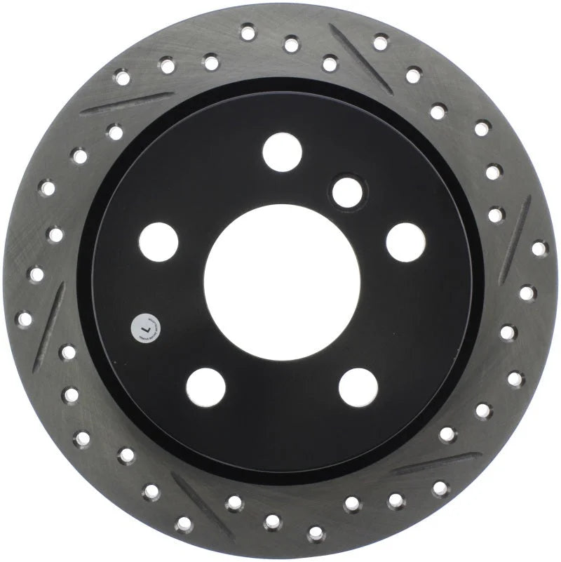 StopTech 14-15 Mini Cooper Base Slotted & Drilled Rear Left Rotor - Side View