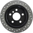 Load image into Gallery viewer, StopTech 14-15 Mini Cooper Base Slotted &amp; Drilled Rear Left Rotor - Back View