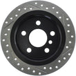 Load image into Gallery viewer, StopTech 14-15 Mini Cooper Base Slotted &amp; Drilled Rear Right Rotor - Side View