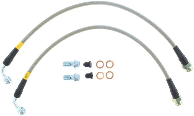 StopTech 14-17 Chevrolet Corvette Stainless Steel Front Brake Lines - Side View