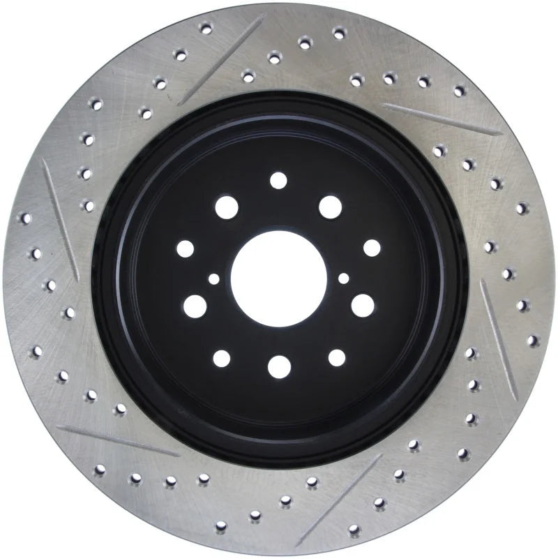 StopTech 5/93-98 Toyota Supra Left Rear Slotted & Drilled Rotor - Installation View