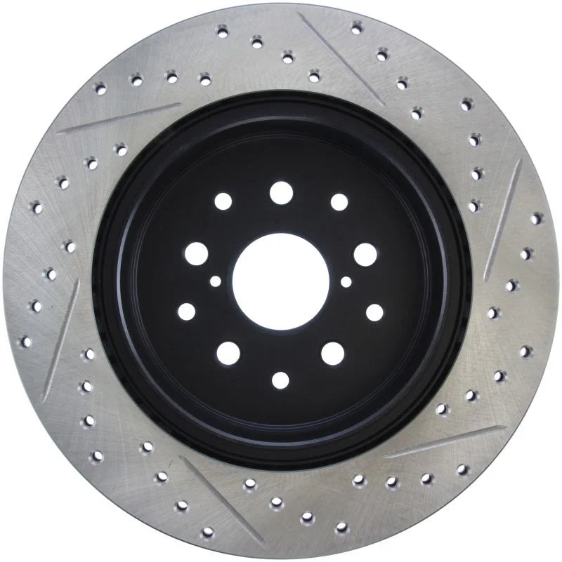 StopTech 5/93-98 Toyota Supra Right Rear Slotted & Drilled Rotor - Side View
