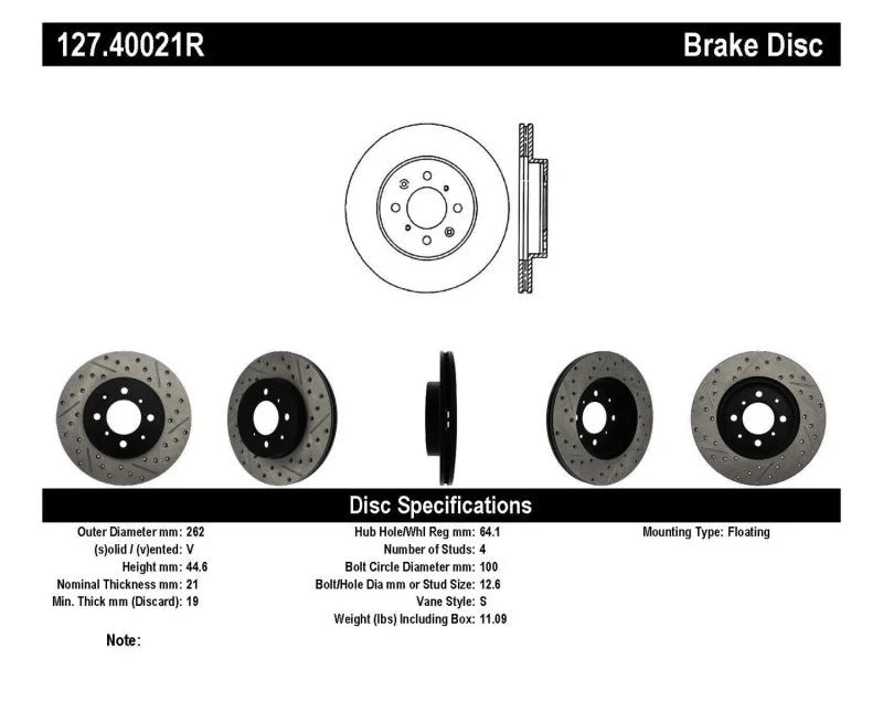 StopTech 90-01 Acura Integra (exc. Type R) / 01-05 Honda Civic / 07+ Honda Fit / 93-97 Del Sol VTEC - Back View