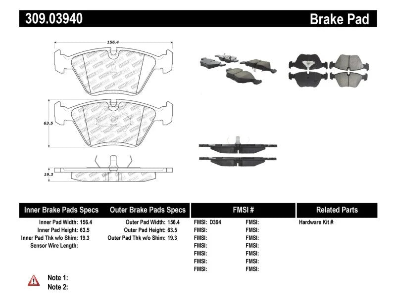 StopTech 95-99 BMW M3 / 01-07 M3 E46 / 89-93 M5 / 98-02 Z3 M series / 93-95 530 Front Brake Pads - Back View