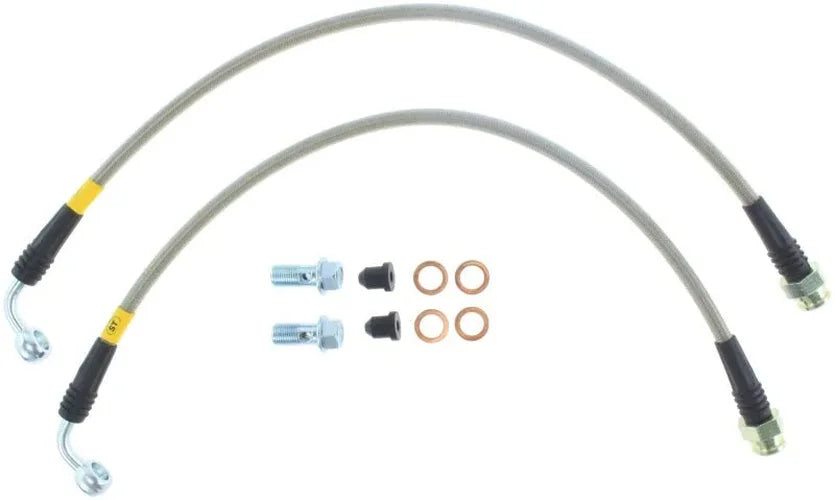 StopTech 14-17 Chevrolet Corvette Stainless Steel Front Brake Lines - Side View