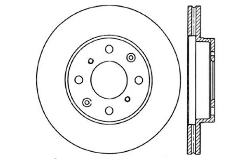 StopTech 96-00 Honda Civic DX/HX Coupe/90-00 Civic DX/LX Sedan Slotted & Drilled Right Front Rotor - Back View