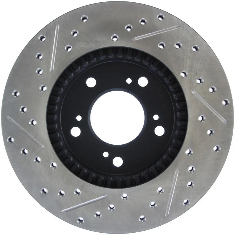 StopTech 97-01 Acura Integra Type R / 97-01 Honda CR-V Slotted & Drilled Left Front Rotor - Installation View