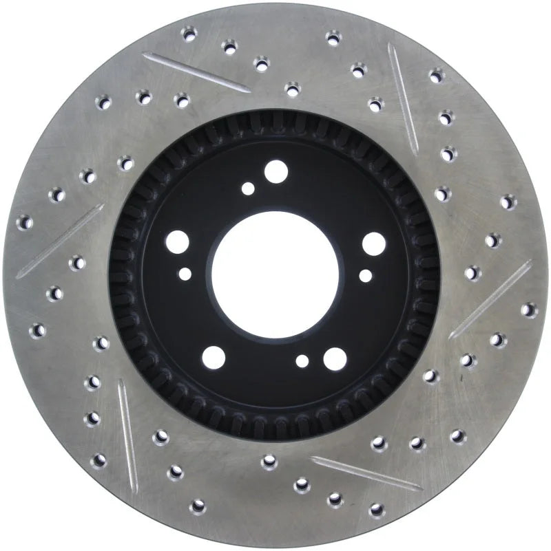 StopTech 97-01 Acura Integra Type R / 97-01 Honda CR-V Slotted & Drilled Right Front Rotor - Back View