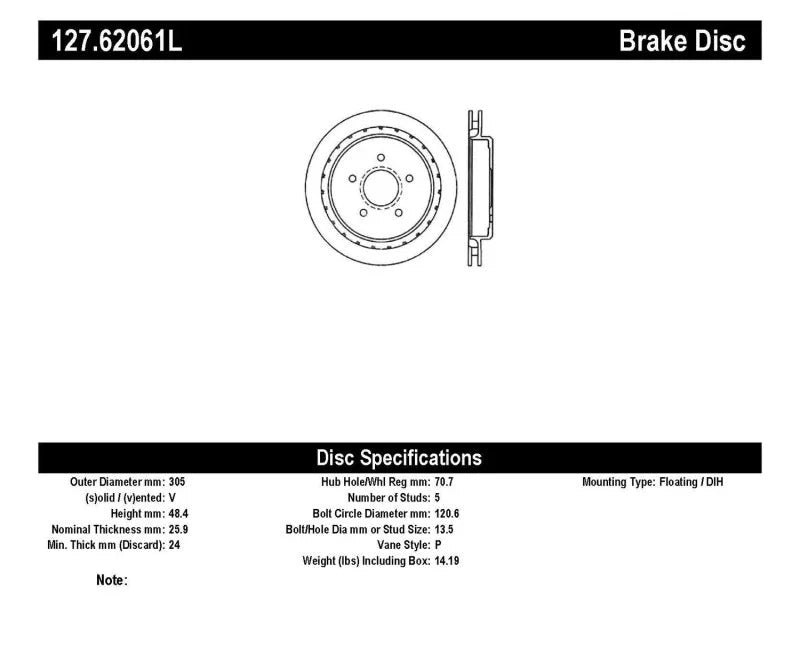StopTech 97-10 Chevy Corvette Slotted & Drilled Rear Left Rotor - Side View