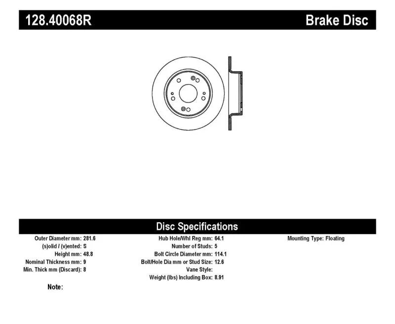 StopTech Drilled Sport Brake Rotor - Side View