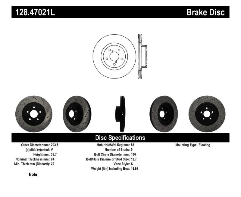 StopTech Drilled Sport Brake Rotor - Back View