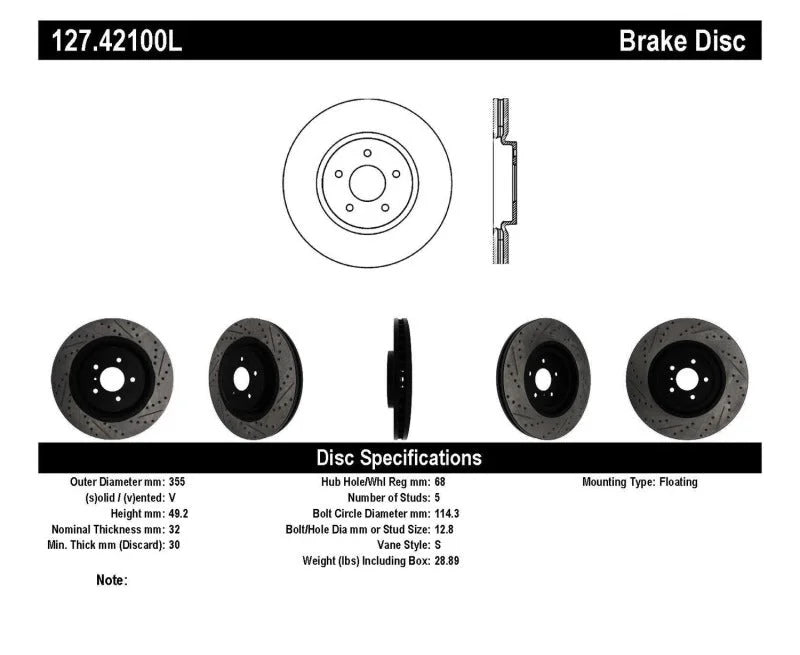 StopTech Infiniti G37 / Nissan 370Z SportStop Slotted & Drilled Front Left Rotor - Installation View