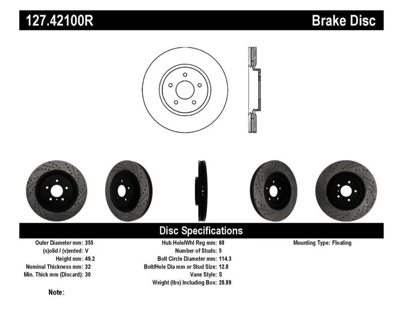 StopTech Infiniti G37 / Nissan 370Z SportStop Slotted & Drilled Front Right Rotor - Back View
