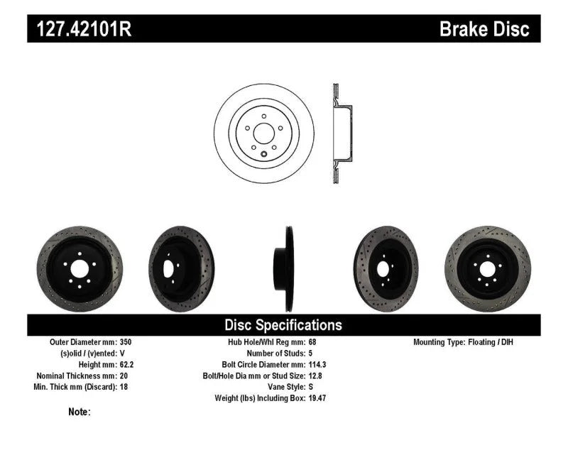 StopTech Infiniti G37 / Nissan 370Z SportStop Slotted & Drilled Rear Right Rotor - Installation View