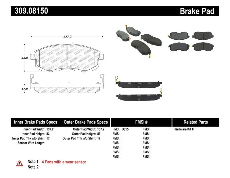 StopTech Performance 02-05 Infiniti G35 / 07-09 Nissan Altima/Sentra / 6/02-05 350Z Front Brake Pa - Additional View 6