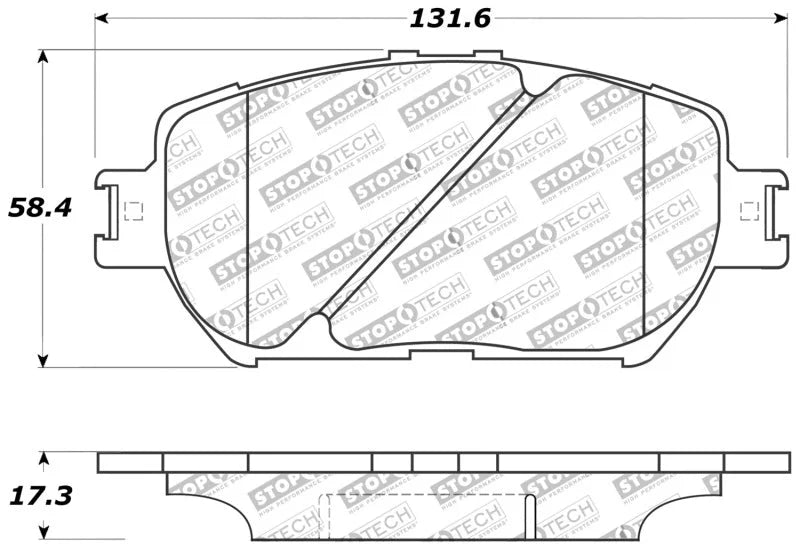 StopTech Performance 06 Lexus GS / 09-10 IS Front Brake Pads - Side View