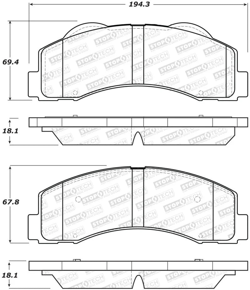 StopTech Performance 10-14 Ford F-150 Front Brake Pads - Side View