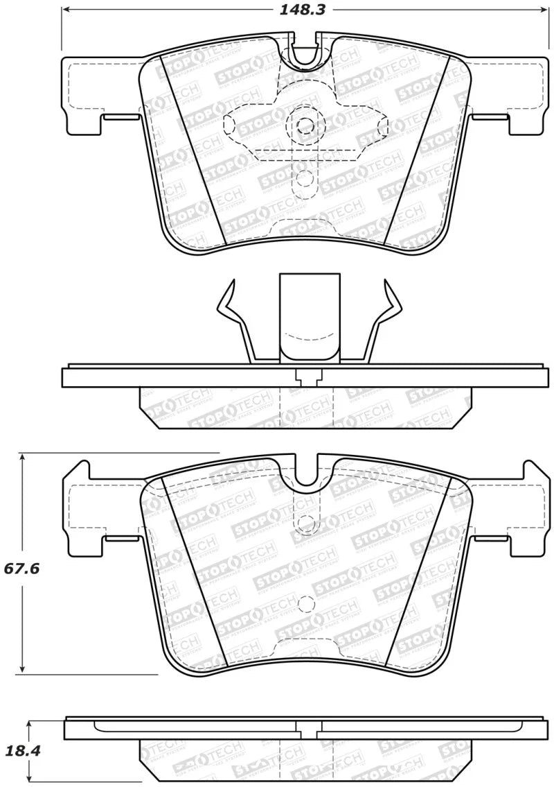 StopTech Performance 13-15 BMW 320i Front Brake Pads - Back View