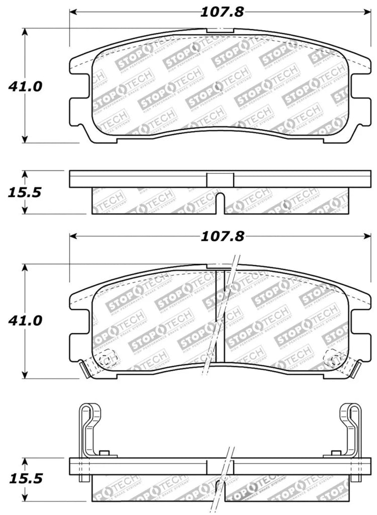 StopTech Performance 4/89-99 Mitsubishi Eclipse GST Rear Brake Pads - Side View