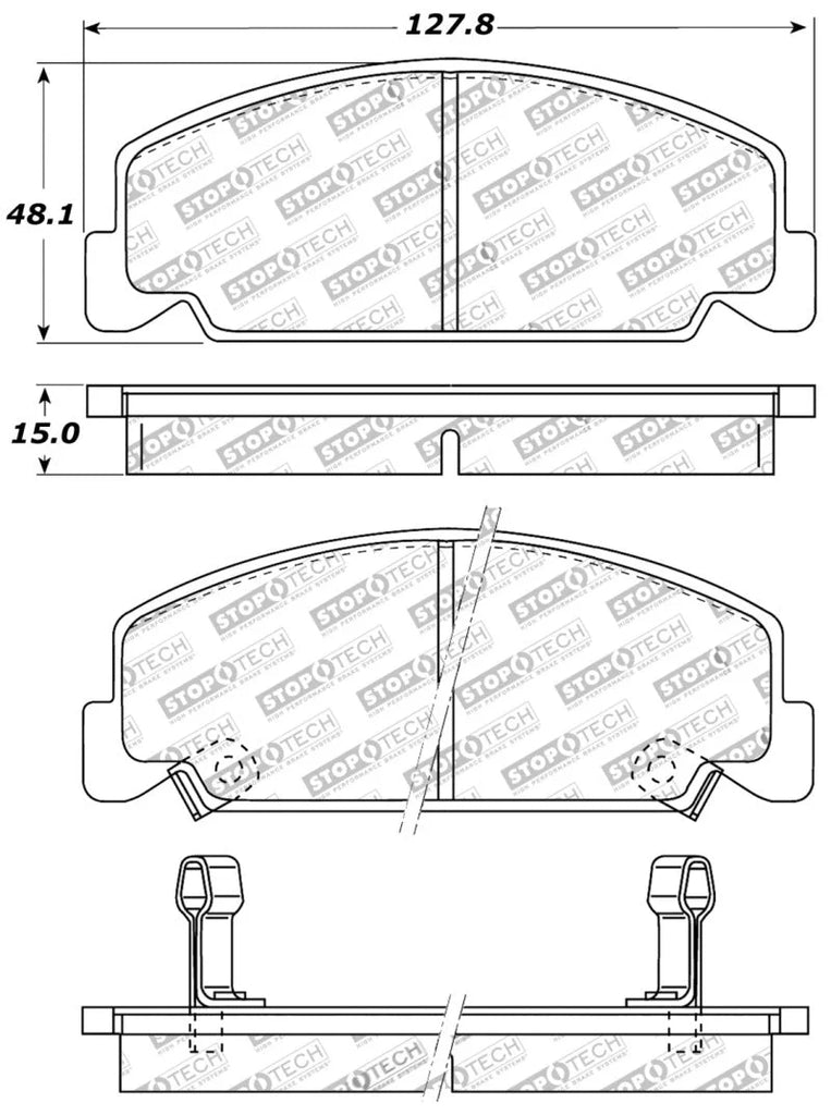StopTech Performance 93-00 Honda Civic DX w/ Rr Drum Brakes Front Brake Pads - Side View
