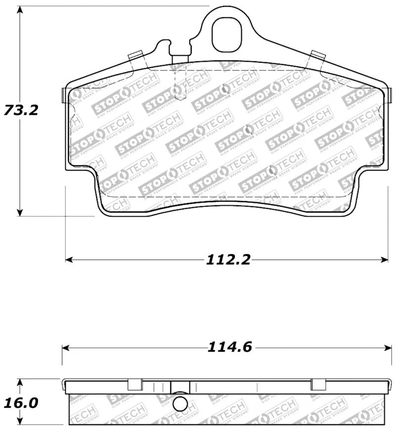 StopTech Performance 97-04 Porsche Boxster / 00-08 Boxster S / 98-08 911 Rear Brake Pads - Back View