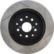 Load image into Gallery viewer, StopTech Power Slot 00-05 Lexus IS300 Rear Right SportStop Slotted Rotor - Installation View