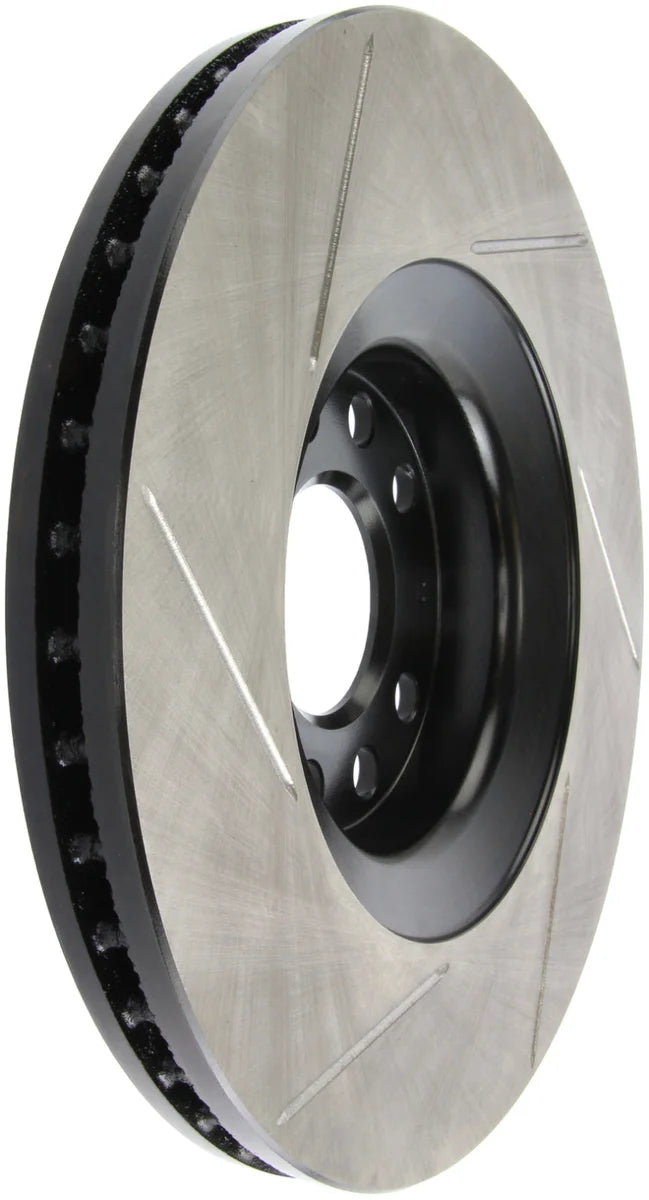 StopTech Power Slot 01-06 Audi Allroad / 05-09 A4 / 6/99-04 A6 / 99-02 S4 Left Front Slotted Rotor - Side View