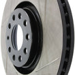 Load image into Gallery viewer, StopTech Power Slot 01-06 Audi Allroad / 05-09 A4 / 6/99-04 A6 / 99-02 S4 Left Front Slotted Rotor - Installation View