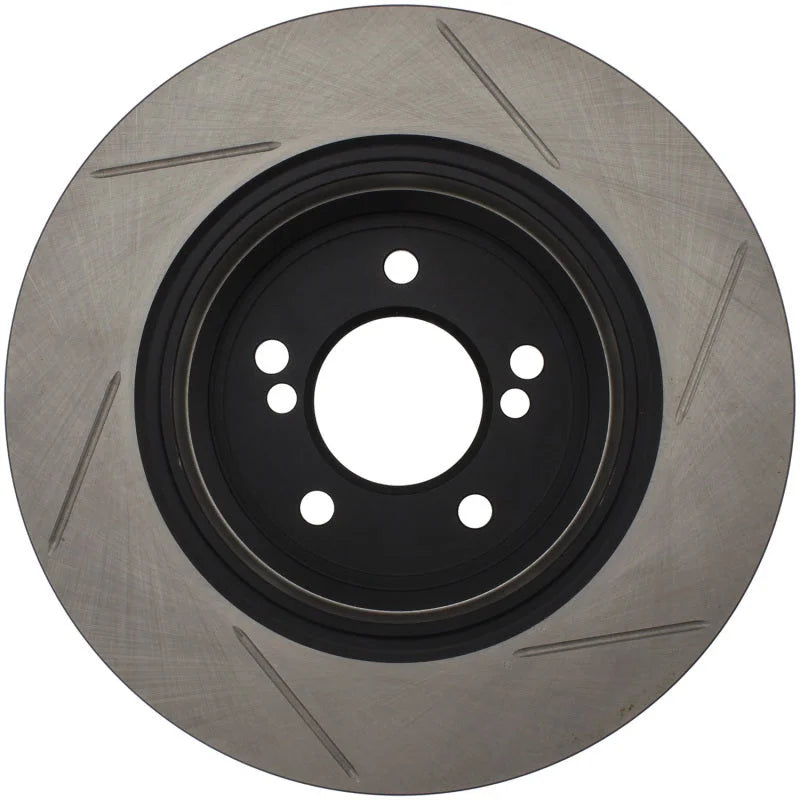 StopTech Power Slot 01-07 BMW M3 (E46) / 00-04 BMW M5 (E39) Rear Right Slotted Rotor - Side View