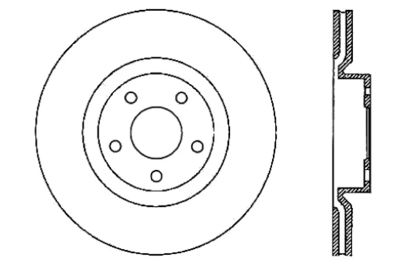 StopTech Power Slot 05-07 Cadillac XLR / 06-09 Chevy Corvette Front Right Drilled & Slotted Rotors - Side View
