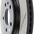 Load image into Gallery viewer, StopTech Power Slot 12-13 Audi A6 Quattro/11-12 A7 Quattro / 10-13 S4 Rear Left Slotted Rotor - Installation View