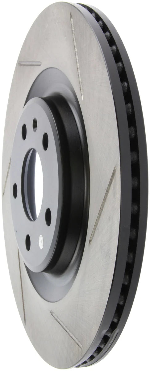 StopTech Power Slot 12-13 Audi A6 Quattro/11-12 A7 Quattro / 10-13 S4 Rear Left Slotted Rotor - Installation View
